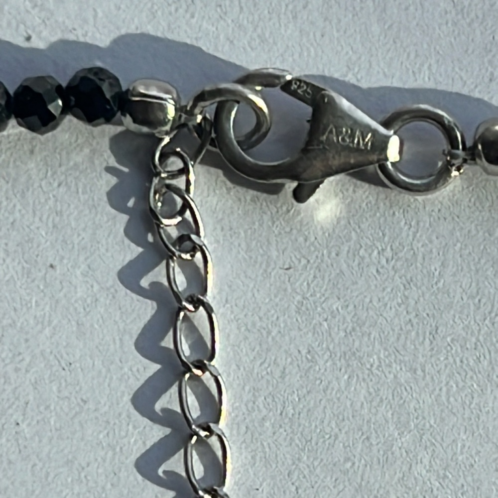 Black Spinel And Turquoise 925 Sterling Silver Necklace With Adjustable Chain - Picture 5 of 6